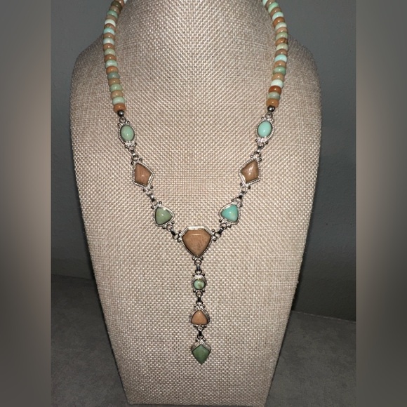 Turquoise and brown bead drop necklace sterling Silver accents by Jay King - Picture 3 of 10